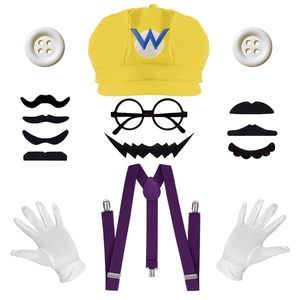 Super Bros Costume Kit With Hat, Mustaches, Suspenders, Glovess Buttons Ang💐